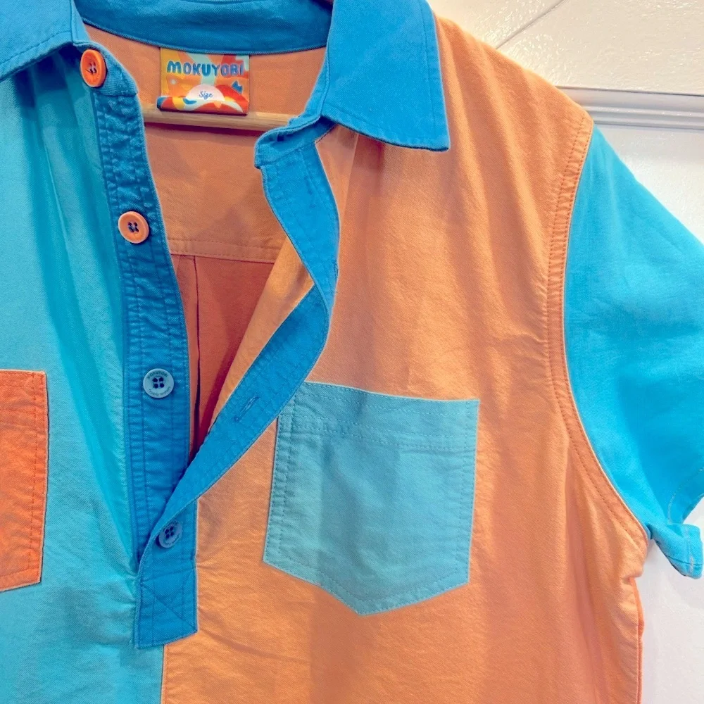 Women’s Mokuyobi Color Block Dress Short Sleeve Blue/orange With Pockets Size L - Picture 2 of 5
